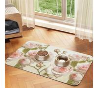 Beauty Pink Roses Printing Feeding Mat For Dogs Cats Pet Absorbent Leather Tablecloth 23.62in*15.75in Cat Dog