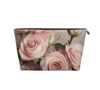 Beauty Pink Roses Prints PVC Leather Travel Toiletry Bag with Silver Zippers, Waterproof Cosmetic Organiser for Makeup, Toiletries & Essentials