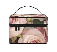 Beauty Pink Roses Prints Travel Makeup Bag Flip Portable Toiletry Bag with Handle for Women's Travel and Daily Use