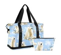 Beauty Polar Bear Blue Large Capacity Duffel Bag Overnight Bag with Adjustable Strap for Yoga
