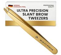Beauty Power Professional Tweezers - Slant, Durable Lightweight German Stainless Steel, Ultra Precision Tweezers for Facial Hair, Chin, and Ingrown Hair Removal (Matte Gold)