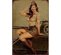 Beauty Retro Poster Metal Tin Sign Photo of Hot Conscription Girl During The Second World War Chic Art Retro Metal Sign Bar People Cave Cafe Family Garage Poster Wall Decoration 12X16 Inches