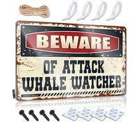 Beauty Room Decor Shabby Chic Matal Sign - Beware Of Attack Whale Watcher Rustic Wall Art Custom Easy Hang For Country Bar(20X30CM)