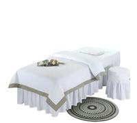 Beauty Salon Bed Cover Sets 4pcs Beauty Salon Bedding Sets Simple Style Massage Spa Bed Sheets Bedspread with Hole Pillowcasestool Cover Duvet Set(White,60x185cm)
