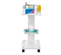 Beauty Salon Rolling Trolley Cart on Wheels, 2 Tiers Salon Spa Makeup Storage Tray Cart with 360° Wheels, Load 40 kg, Beauty Machine Instrument Trolley for Esthetician, White Tool Table