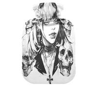 Beauty Skull Black White hot Bottle Water Bag with Soft Cover, 2L Water Bottle Bag for Hand Feet Warmer, Hand Feet Warmer