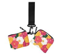 Beauty Spring Flowers Colorful Dual Coin Purse Credit Card Holder Wallet Mini Fashion Card Money Holder with Zipper Coin Pocket for Woman 2 Pcs