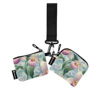 Beauty Spring Flowers New Hampshire Pink Lady's Slipper_76522_4 Dual Coin Purse Credit Card Holder Wallet Slim Detachable Identity Card Protector with Wristlet Strap for Woman 2 Packs