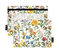 Beauty Spring Flowers Rose 3 Rings Binder Pencil Pouch Pencil Case with Zipper 2 Pack Recycled Storage Bag Home Travel Cards Storage Container