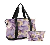 Beauty Spring Flowers South Dakota Pasque Flower Duffel Bag Weekender/Overnight Duffel with Adjustable Strap for Travel 2 Pcs Set, beauty spring flowers South Dakota Pasque flower, One Size