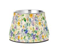 Beauty Spring Flowers Violet Dragonfly Raised Pets Water Bowl Enhanced Stainless Steel Raised Cat Bowl for Small Dogs Whisker Relief