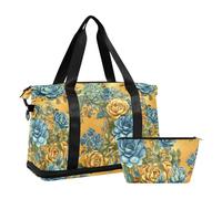 Beauty Succulent Plants Gold Large Capacity Large Gym Bag Weekender Overnight Bag with Adjustable Strap for Business Trips