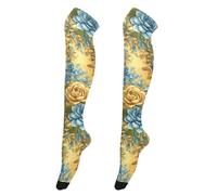 Beauty Succulent Plants Gold Over The Knee Socks for Women Retro Style Long Knee High Socks for Fashionistas Leg Warmers for Weddings calcetines de moda para mujer 1 pair