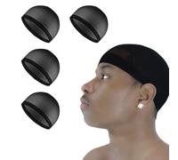 Beauty Town Wave Cap for Men - 4 Pcs Stocking Caps Stretch Dome Cap for Hair Care, Black, One size