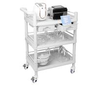 Beauty Trolley Cart with Handrail, Bucket, 2 Big Drawers, 3-Tier Heavy-Duty Vacuum Therapy Machine, Load 330lbs, 360° Rotate Silent Wheels