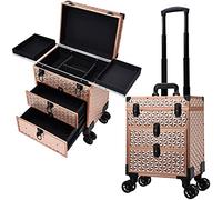 Beauty Trolley on Wheels Makeup Box Vanity Case Make Up Trolley on Wheels with Drawers Hairdressing Trolley Make Up Storage Organizer Box Nail Technician Case with Keys Rose Gold