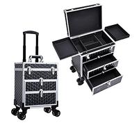 Beauty Trolley on Wheels Vanity Case Makeup Box Make Up Case On Wheels with Drawers Hairdressing Trolley Make Up Storage Organiser Box Nail Technician Case with Keys Black