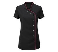 Beauty Tunic Hairdresser SPA Nail Salon Therapist Massaging Tunic Uniform Work Wear Cloths (Black/Hot Pink, 10)