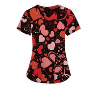 Beauty Tunic Uniform Graphic Heartbeat Mock Wrap Heart Print Work Tunics Carers Uniform Valentine's Day Work Tunics Heartbeat Print Work Tunics Nurses Top Short Sleeve Graphic Spa Nail Salons Black