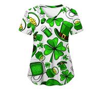 Beauty Tunic Uniform Irish Work Tunics Doctors Hospital Utility Shirt V Neck Uniform Tunics St Patrick Scrubs Tops Nurse Short Sleeve Nursing Sharmock Care Work Shirt Wrap Mock Health Care Workers