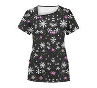 Beauty Tunics for Women UK Workwear Xmas Graphic Work Tops Mock Wrap Cat Grooming Uniform Tunics Christmas Scrubs Cat Grooming Dog Grooming Workwear Ladies Uniform Work Tops Plus Size Uniform Tunics