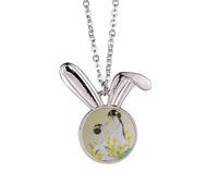 Beauty with Flower Chinese Watercolor Rabbit Necklace Pendant Bunny Animal Jewelry Gift