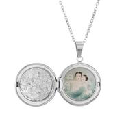 Beauty with Lotus Chinese Style Watercolor Locket Necklace Hold Picture Jewelry Birthday Gift