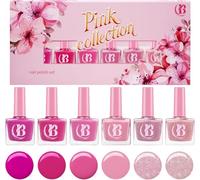 Beauty4Britain 6 x Pink Nail Polish Set, Gloss, Pastel, Shine & Glitter Shades Nail Polish Set 6 Modern Colours 10 ml Gift Box Long Lasting Nail Varnish