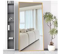Beauty4U Full Length Mirror 200x100cm Free Standing, Hanging or Leaning, Large Floor Mirror with Gold Aluminum Alloy Frame for Living Room or Bedroom