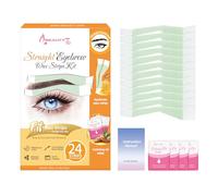 Beauty7 Eyebrow Wax Strips Pre-Cut for Straight Eyebrow Wax 24 Pieces Eyebrow Wax Strips with 4 Pieces Cleaner Oil Cloths Painless Hair Removal Strips Eyebrow Persian Wax Strips