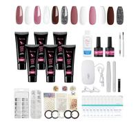 Beauty7 Poly Nail Gel Kit with 6W Mini UV Nail Lamp Protable, 6 Colors Poly Nail Extension Gel Kit Glitter Pink White Builder Base Coat Top Coat Nail Gel Nail Strengthen DIY Nail Art at Home