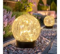 Beautyard Solar Globe Lights Outdoor Large Garden Decor USB Charged 4.72" Diameter 40LED 1000mAh Solar Lights Cracked Glass Globe Power Yard Patio Garden (4.72'' Large 2 Pack Warm White)