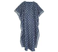 Beautybatik Dark Blue Women Hand Blocked Batik Cotton Caftan Kaftan Loungewear Maxi Plus Size Long Dress 26