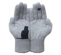 BEAUTYBIGBANG Cat Cotton Gloves Winter Outdoor Warm Woolen Mittens Cartoon Cute Knitted Thermal Thicken Plush for Cycling Driving Running Sport (Grey), One Size