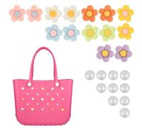 Beautyflier 24 PCS Charms for Bogg Bag, Flowers and Pearls Charms for Beach Bags, Compatible with Simply Southern Beach Bag Tote, Insert for Beach Tote Accessories (Style A)
