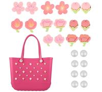 Beautyflier 24 PCS Charms for Bogg Bag, Flowers and Pearls Charms for Beach Bags, Compatible with Simply Southern Beach Bag Tote, Insert for Beach Tote Accessories, 30*20cm, Acrylic, No Gemstone