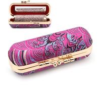 Beautyflier Lipstick Case with Mirror, Retro Lipstick Box Lip Balm Organizer Bag, Fashion Cosmetic Lipstick Travel Case, Women's Portable Lipstick Pouch Travel Cosmetic Case, Purple, Wave, 3.8 * 1.3 *