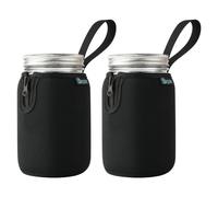 Beautyflier Mason Jars 32oz Wide Mouth Sleeve Regular Mouth Mason Jars Insulators Drinking Glass Coolers Sprouting Jars Blackout Sleeve (Black)