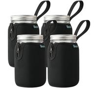 Beautyflier Mason Jars 32oz Wide Mouth Sleeve Regular Mouth Mason Jars Insulators Drinking Glass Coolers Sprouting Jars Blackout Sleeve (Black, 4PCS)