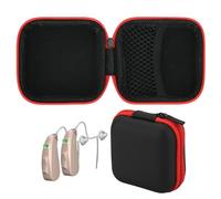 Beautyflier Protective Case for Hearing Aids, Waterproof Drop Resistance Storage Box for Hearing Aid, Mini Case for Hearing Amplifier, Personal Sound Amplifier, with Mesh Pocket, Bag Only (Red)