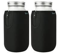 Beautyflier Wide Mouth Mason Jars 64oz Sleeve, Large Clear Glass 2 Quart Insulators Covers, Wide Mouth Half Gallon Sprouting Mason Jars Blackout Sleeves, Bottle Not Included (Black)
