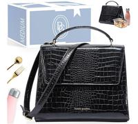 BEAUTYGOODIES Beauty Goodies Stylish Black Croc Lunch Bag for Women, Medium, Black Cute Insulated Lunch Box, Professional and Chic Lunch Bag for Working Women, Teacher, Nurses, a Great Gift!
