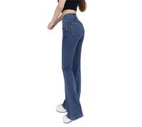 Beautyhis High Waisted Crossover Stretch Knit Wide Leg Denim Flare Jegging, Casual Slim High Waist Blue Denim Pencil Pants (Blue,X-Large)