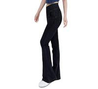 Beautyhis High Waisted Crossover Stretch Knit Wide Leg Denim Flare Jegging, Casual Slim High Waist Blue Denim Pencil Pants (Black,Small)