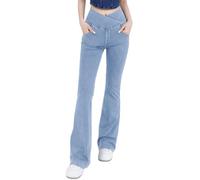 Beautyhis High Waisted Crossover Stretch Knit Wide Leg Denim Flare Jegging, Casual Slim High Waist Blue Denim Pencil Pants (Light Blue,X-Large)