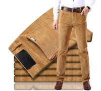 Beautyhis Men's Classic-Fit Corduroy Pant,Straight Stretch Pants Business Trousers with Pockets (Light Khaki,33)