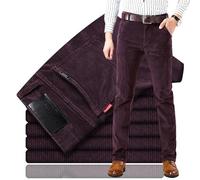 Beautyhis Men's Classic-Fit Corduroy Pant,Straight Stretch Pants Business Trousers with Pockets (Wine Red,34)
