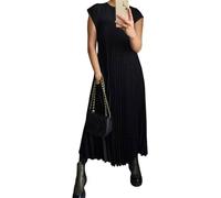 Beautyhis Women's Maxi Dress, Pleated Solid Color, Round Neck, S-XXXL, Black