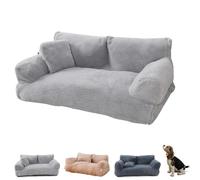 BEAUTYLAST Revuera Calming Dog & Cat Bed, Fluffy Plush, Washable Sleeping Bed for Large Small Dogs & Cats (65 * 46 * 30cm, Light Grey)
