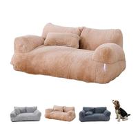 BEAUTYLAST Revuera Pet Sofa, Calming Dog Bed Fluffy Plush Pet Sofa, Washable Puppy Sleeping Bed Cat Couch Pet Sofa Bed for Large Small Dogs & Cats (80 * 58 * 30cm,Khaki)